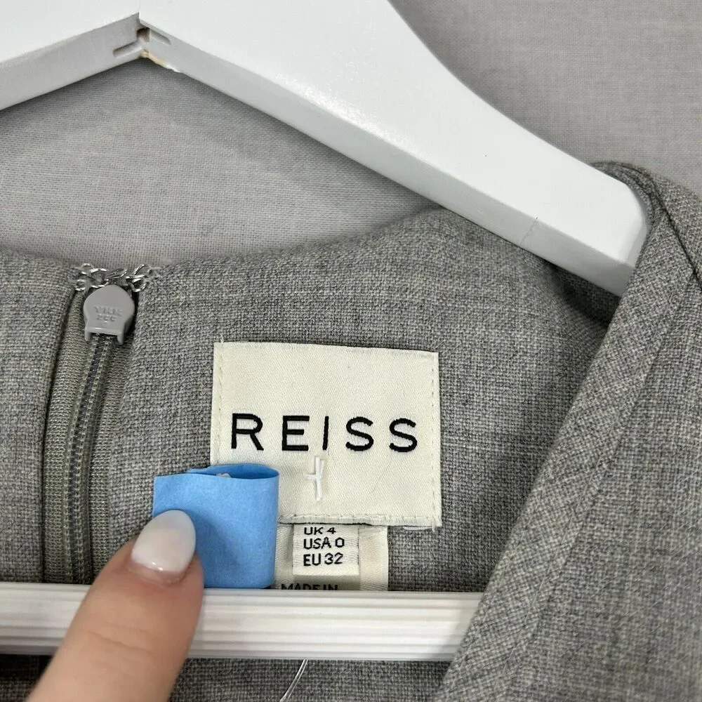 Reiss Rimini Tailored‎ Sheath Dress Womens 0 Gray Wool Blend Office Career Work